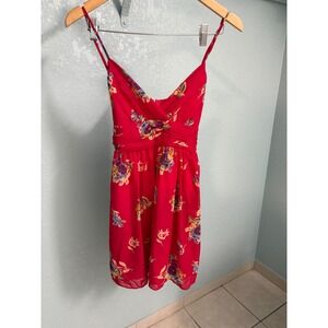 Twenty One Floral Mini Dress Red Sleeveless Surplice V-Neck Back Tie Medium